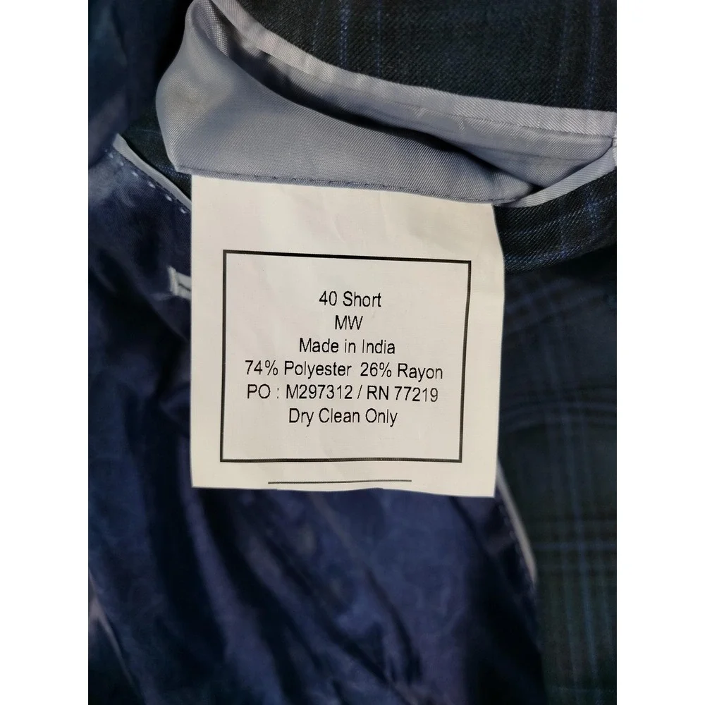 Egara Blazer Mens 40S Blue Plaid Skinny Fit Stretch Sport Coat Formal Business